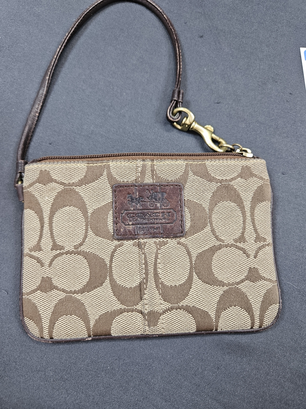 Vintage Coach Wristlet Coin Purse Wallet Brown/Tan Classic Logo Canvas